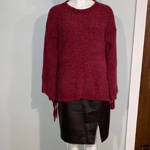 BACIANO Ruched Side Tie Maroon Crew Neck Sweater Women’s size Small